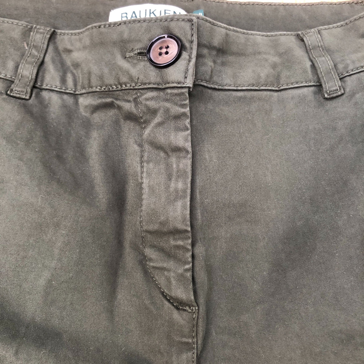 Baukjen Wide Leg Trousers UK12 Women's Olive Green Stretch Organic Cotton