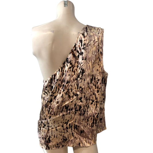 Stylish One Shoulder Top UK Size S Women's Satin Printed Loose Fit Blouse