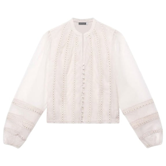 Women's Natural Sheer Trim Detail Blouse Cream Vintage Style UK10