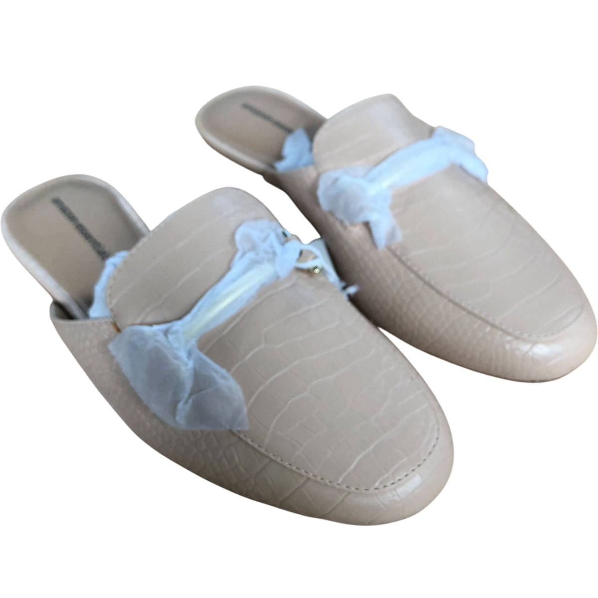 Crocodile Print Mules Women's Slip On Shoes Beige UK2.5