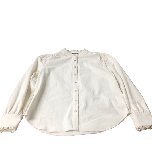 Blouse Women's White Long Sleeve Cotton Blend Button Detail Large