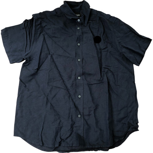 Men's Linen Shirt Size Medium Short Sleeve Navy Blue