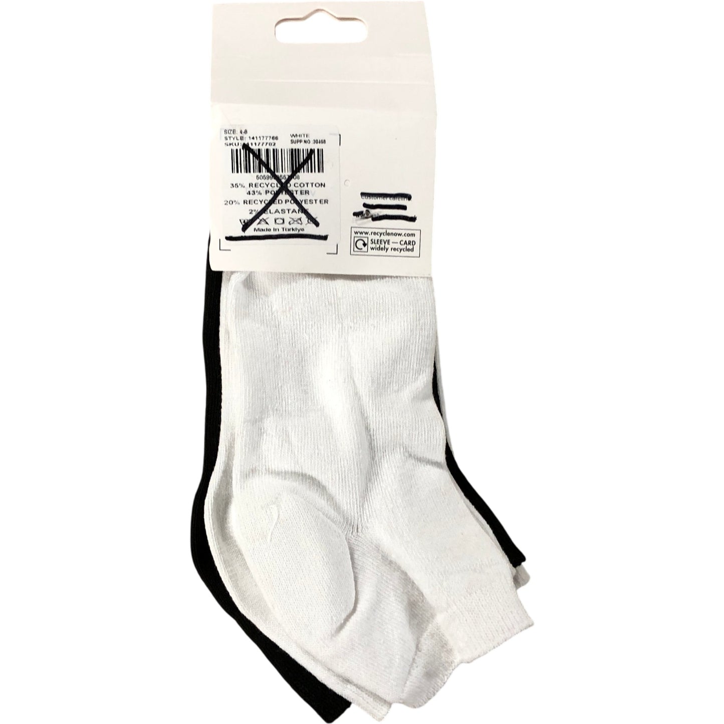 Ladies Socks 5 Pairs Size 4-8 Women's Recycled Cotton Blend Black White