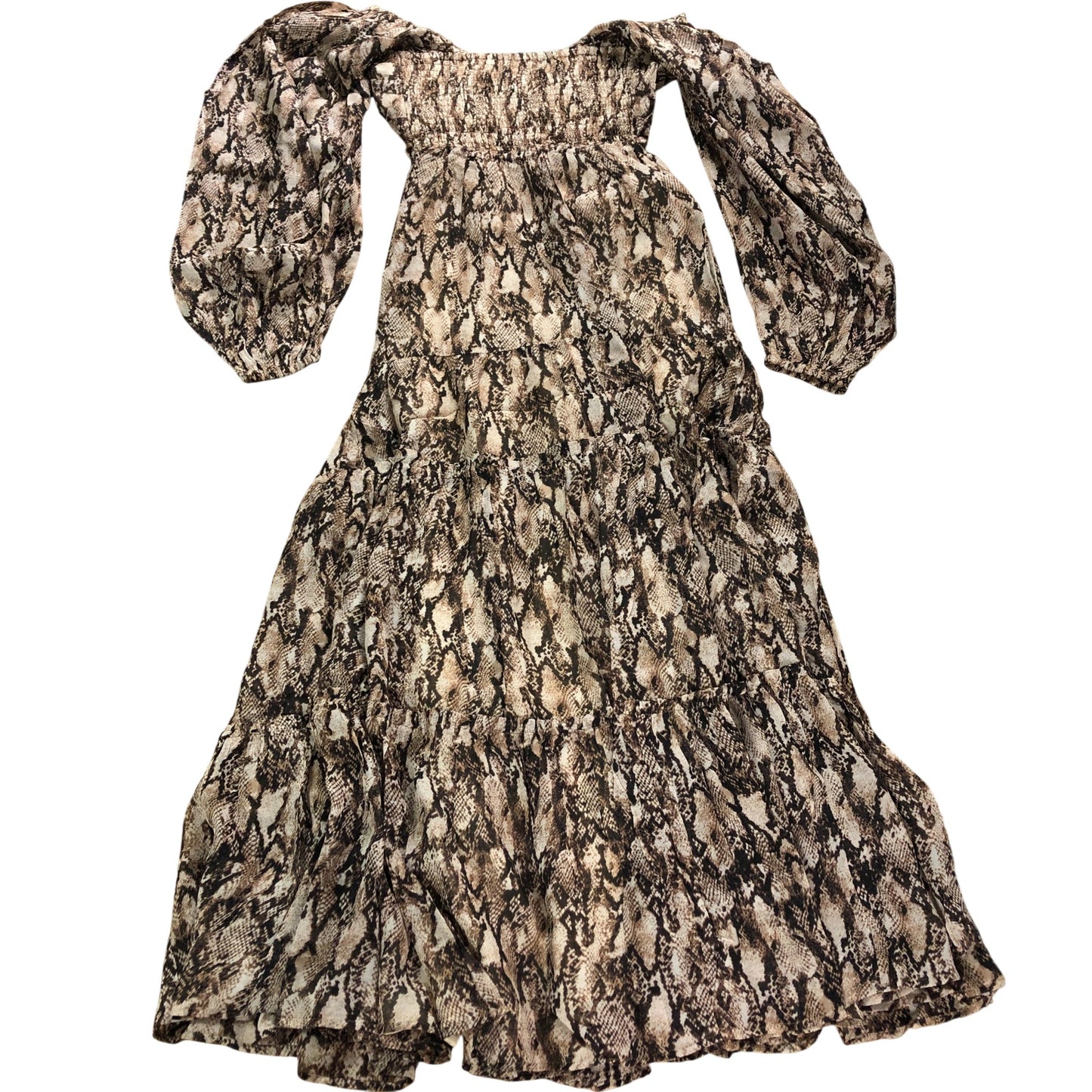 Branded Long Sleeve Snake Print Dress Women's Midi Viscose Brown UK6