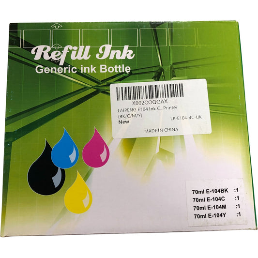 Laipeng E104 Ink Bottle Refill Kit 70ml Black Cyan Magenta Yellow 4 Pack