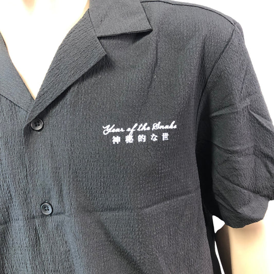 RIVER ISLAND Year Of The Snake Short Sleeve Shirt M Men's Black Embroidered