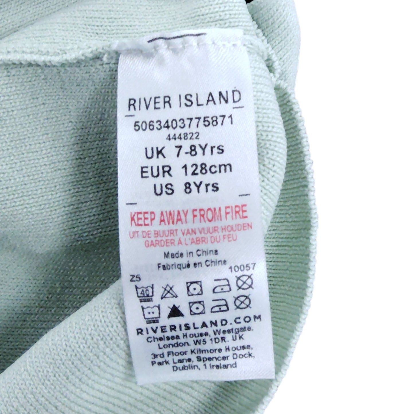 River Island Crop Top 7-8 Years Girl's Light Green Ribbed Adjustable Straps