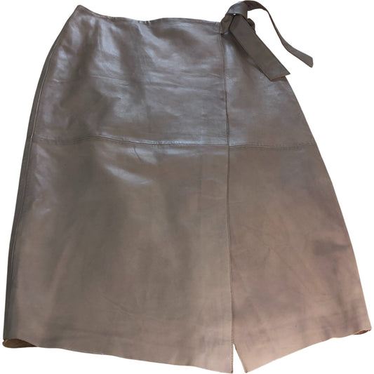 Branded Tan Leather Midi Skirt - Size 16
