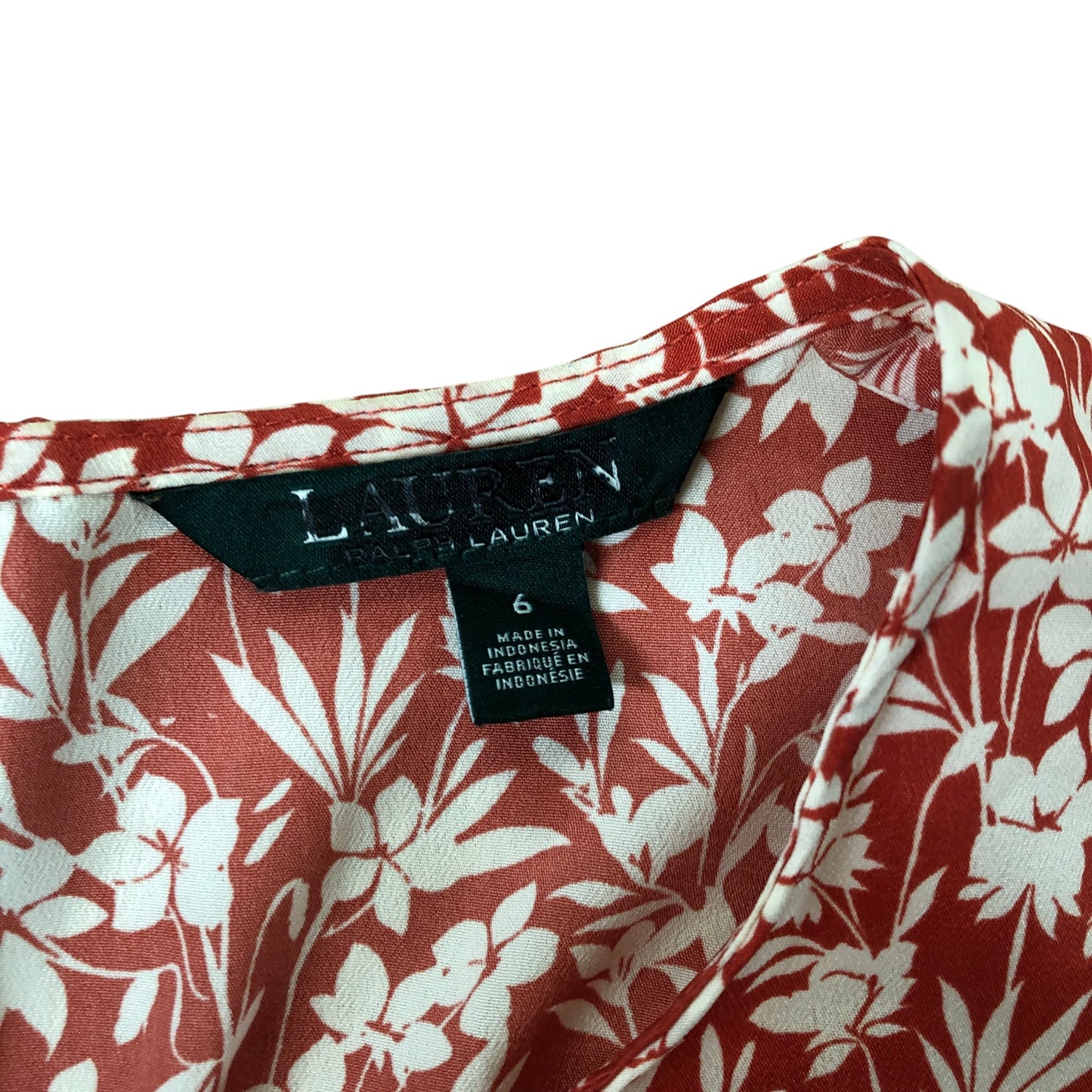 Lauren Ralph Lauren Floral Dress Size 6 Women's Red White Short Sleeve Tie