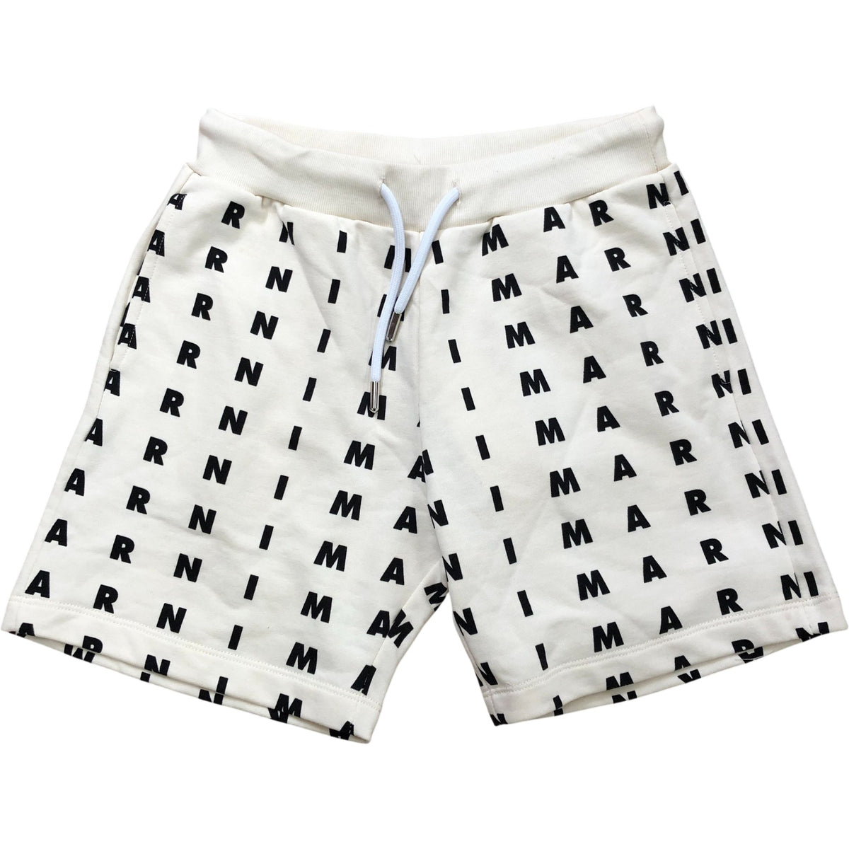 Marni Boys Shorts Age 8 Cream with Black Lettering Elastic Waistband