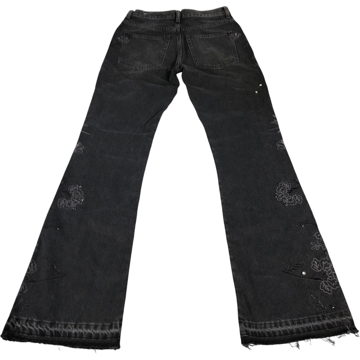 Embroidered Embellished Floral Jeans UK6 Women's Black Stretch Denim