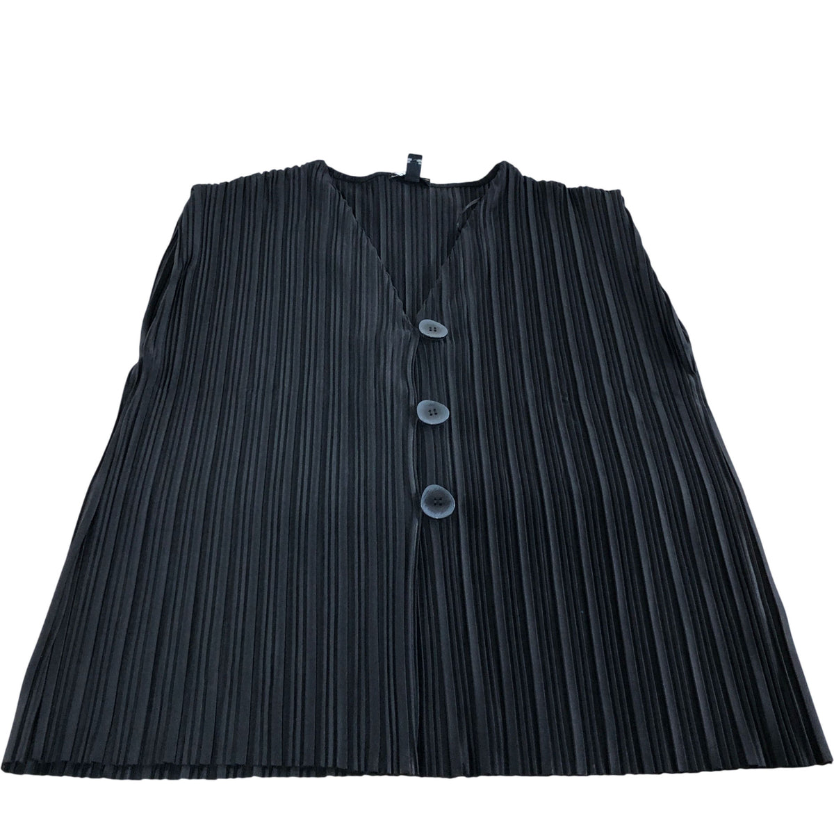 River Island UK14 Women's Black Pleated Blouse V Neck Button Front