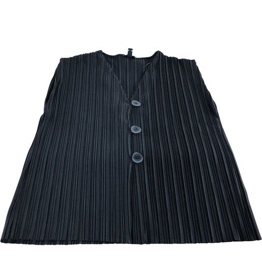 River Island UK14 Women's Black Pleated Blouse V Neck Button Front