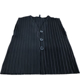 River Island UK14 Women's Black Pleated Blouse V Neck Button Front