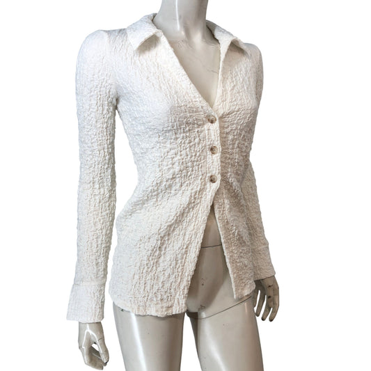 River Island UK6 Women's White Crinkle Button Up Blouse Size Medium Cotton Blend