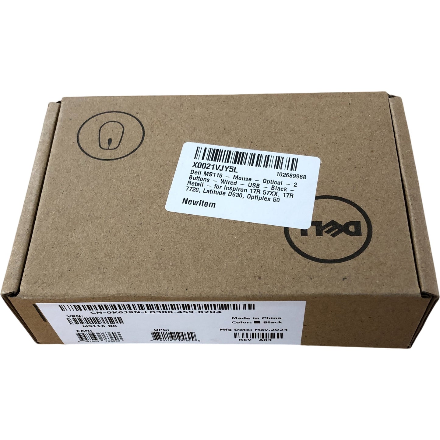 Dell MS116 Optical Wired USB Mouse Black 2 Buttons for Laptops and Desktops