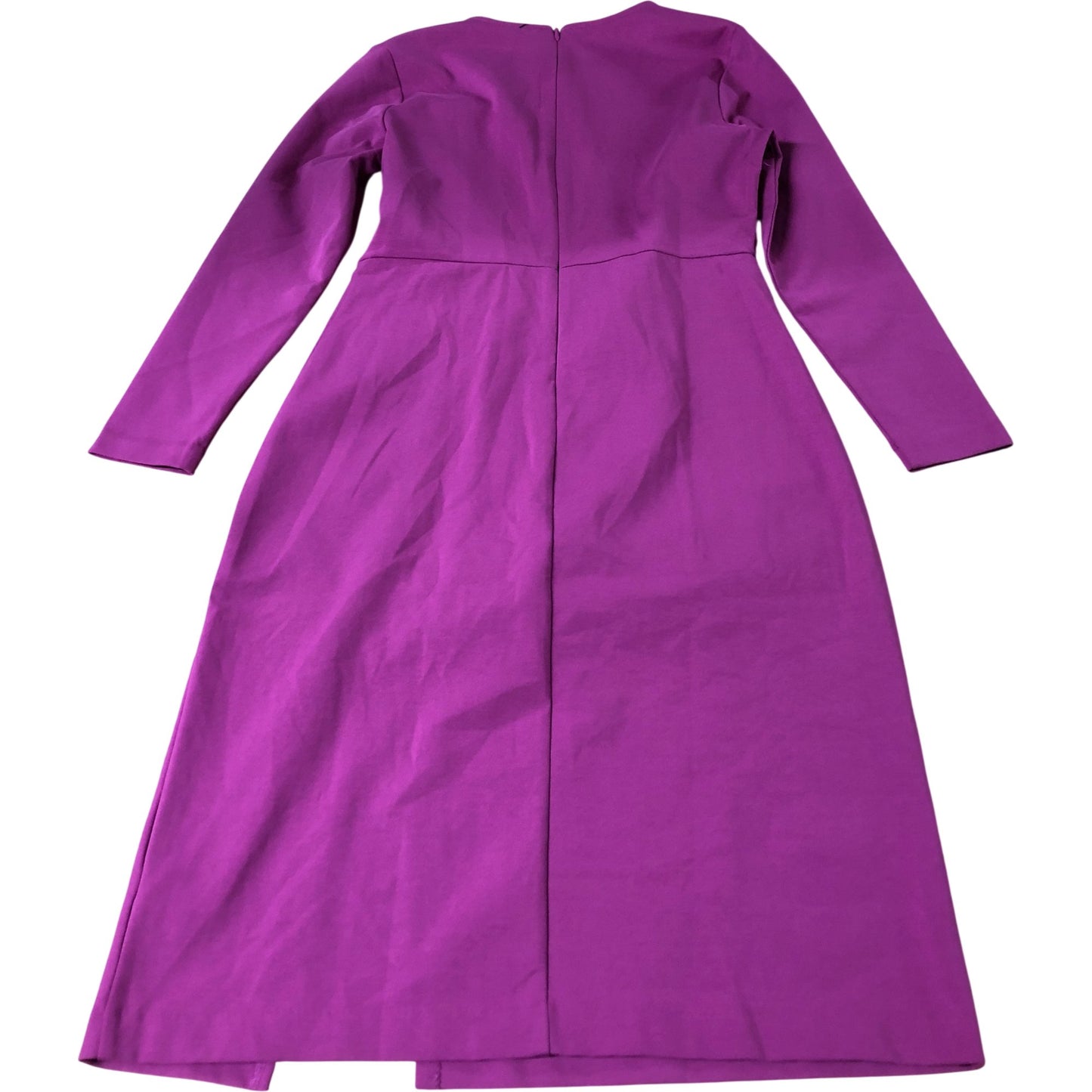 Long Sleeve Dress Women's Ruched Detail Purple Cotton Blend UK12