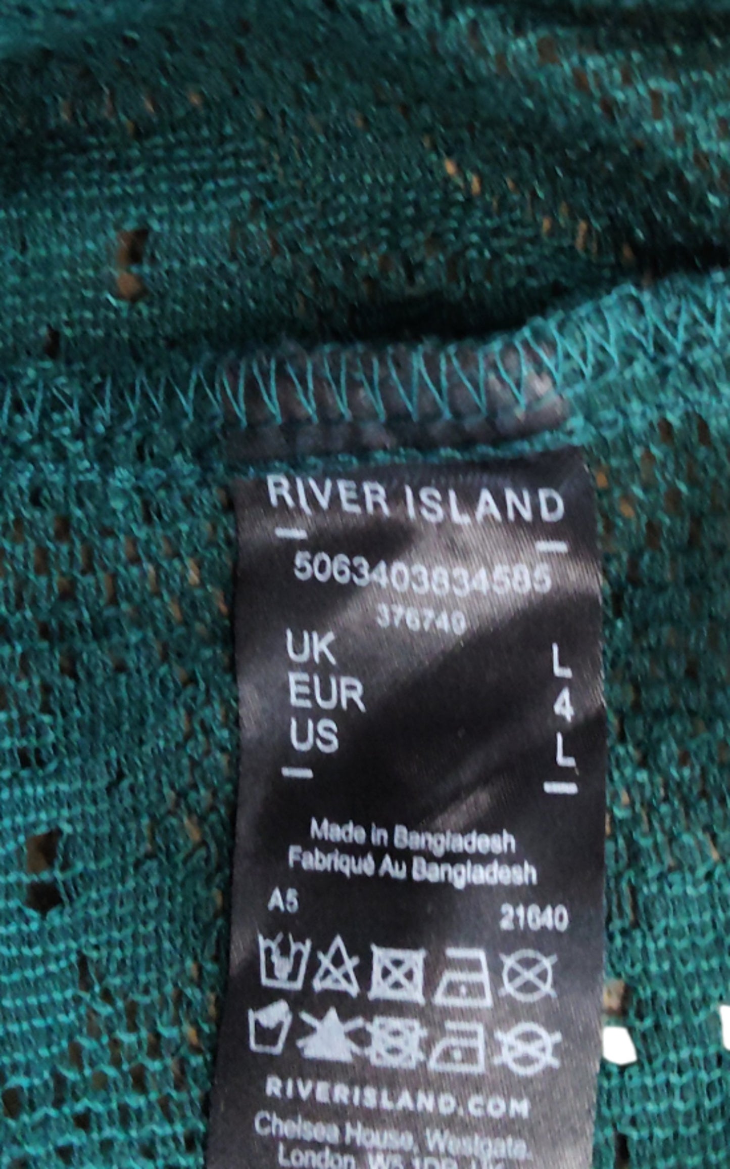 River Island Large Women's Short Sleeve Button Up Shirt Green Lace Pattern