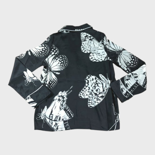 River Island Women's Black Butterfly Print Pyjama Top Size XS Long Sleeve