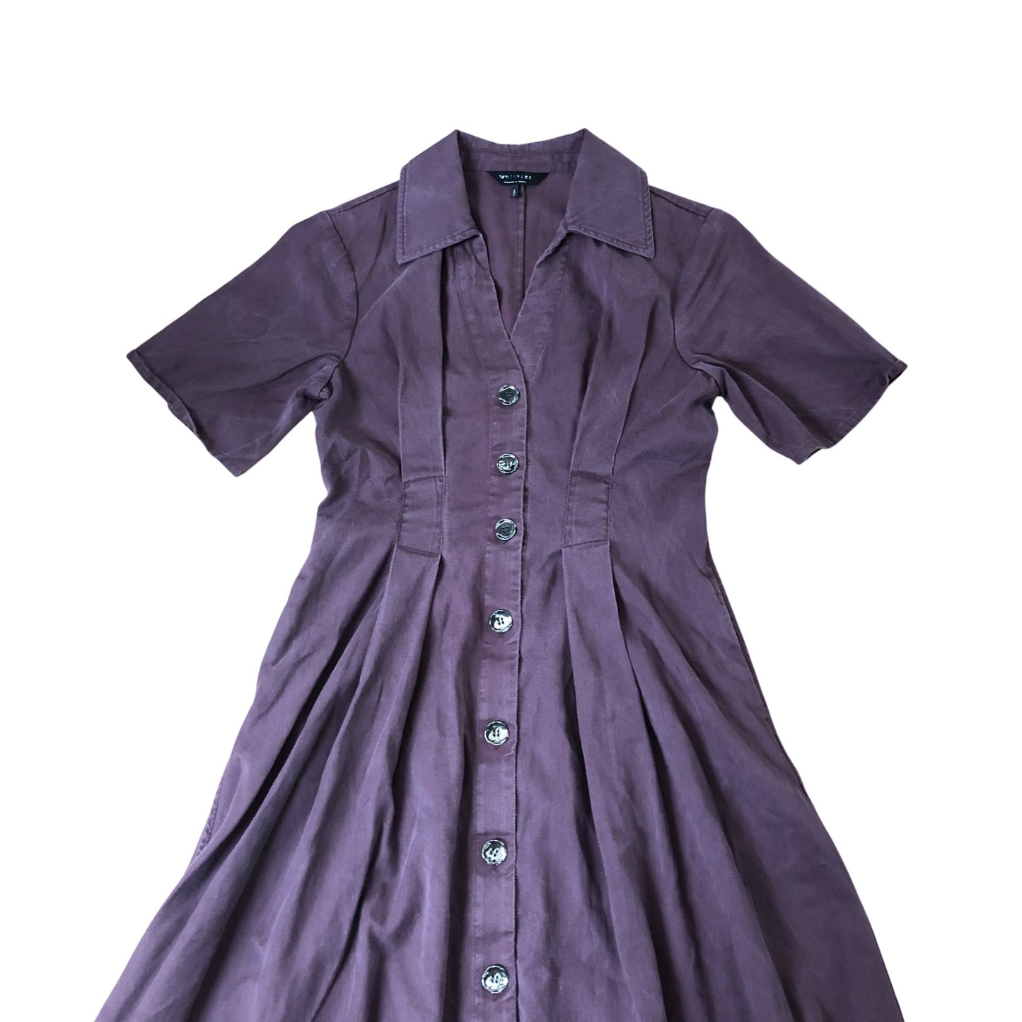 Purple Button Up Midi Dress UK6 Women's Short Sleeve Lyocell Blend