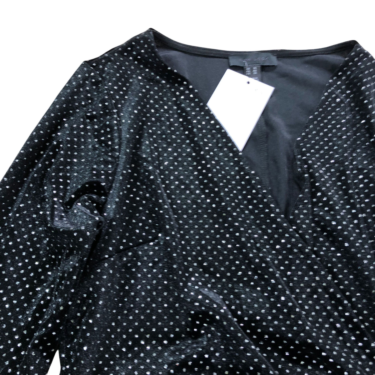 Long Sleeve Wrap Dress UK14 Women's Black Sparkle