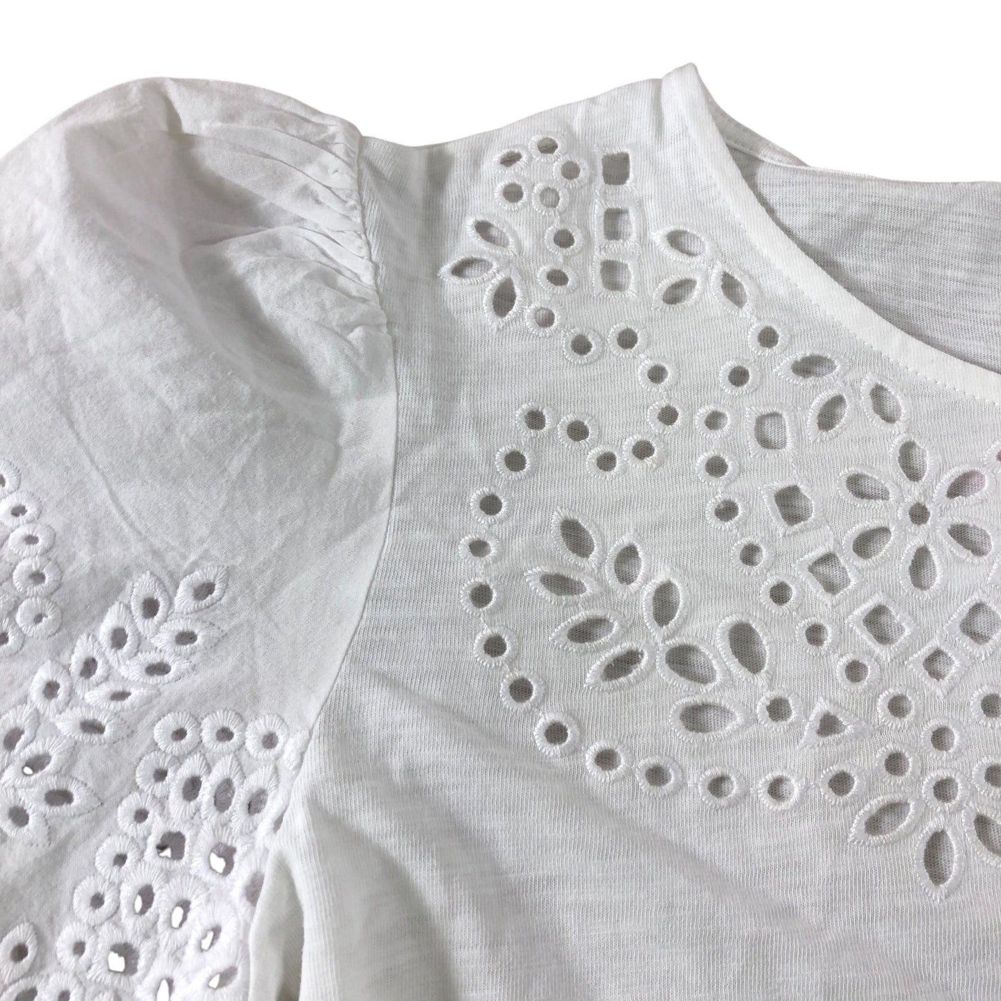 Boden White Short Sleeve Broderie Top - Size 10