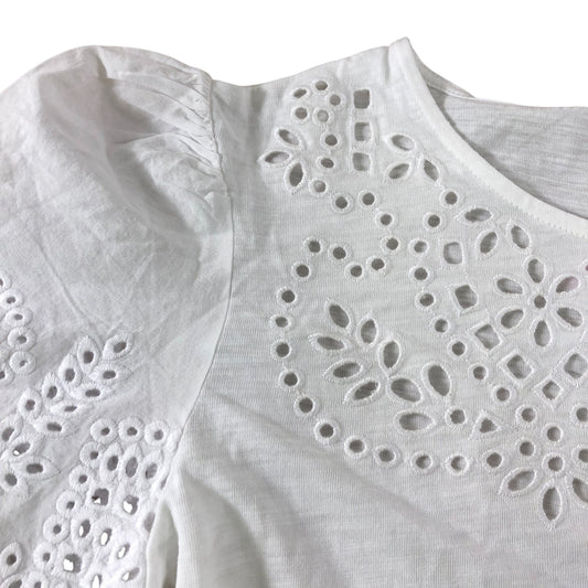Boden White Short Sleeve Broderie Top - Size 10