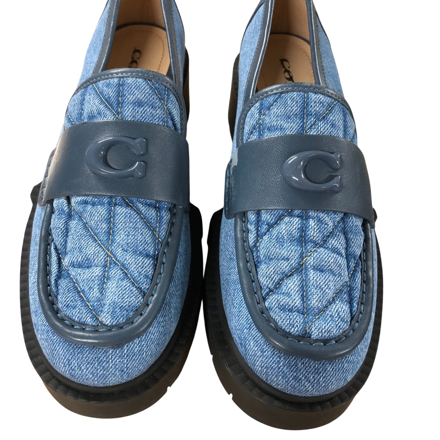 Coach Denim Loafers UK 4 Women's Platform Casual Blue Quilted Style