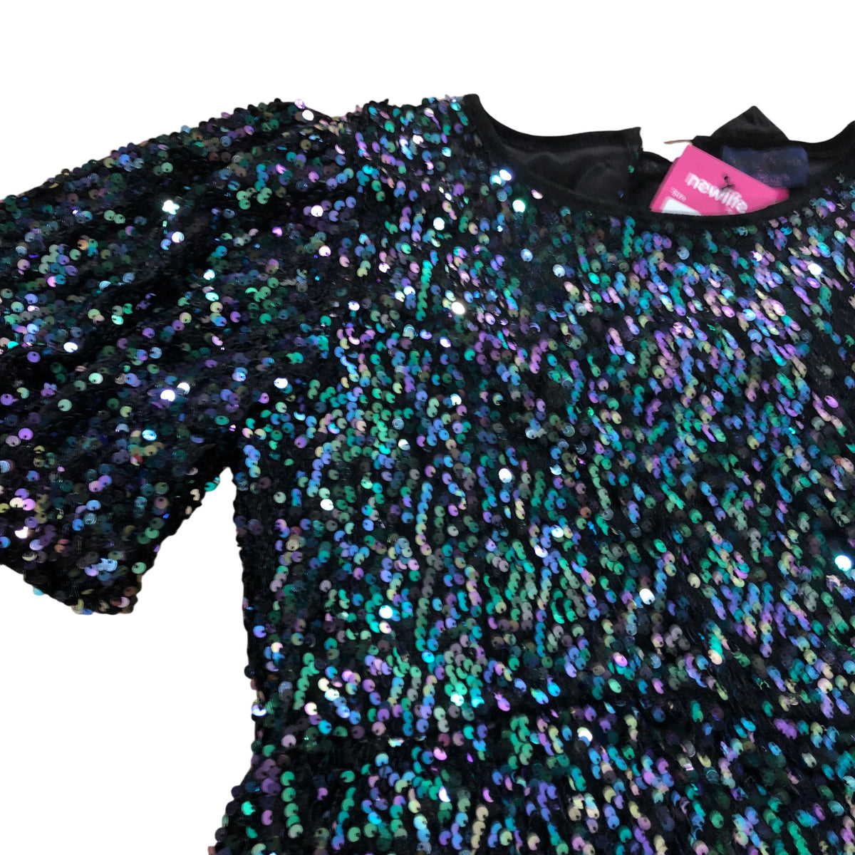 Love & Roses Sequin Dress UK10 Women's Short Sleeve Purple Black Evening Party