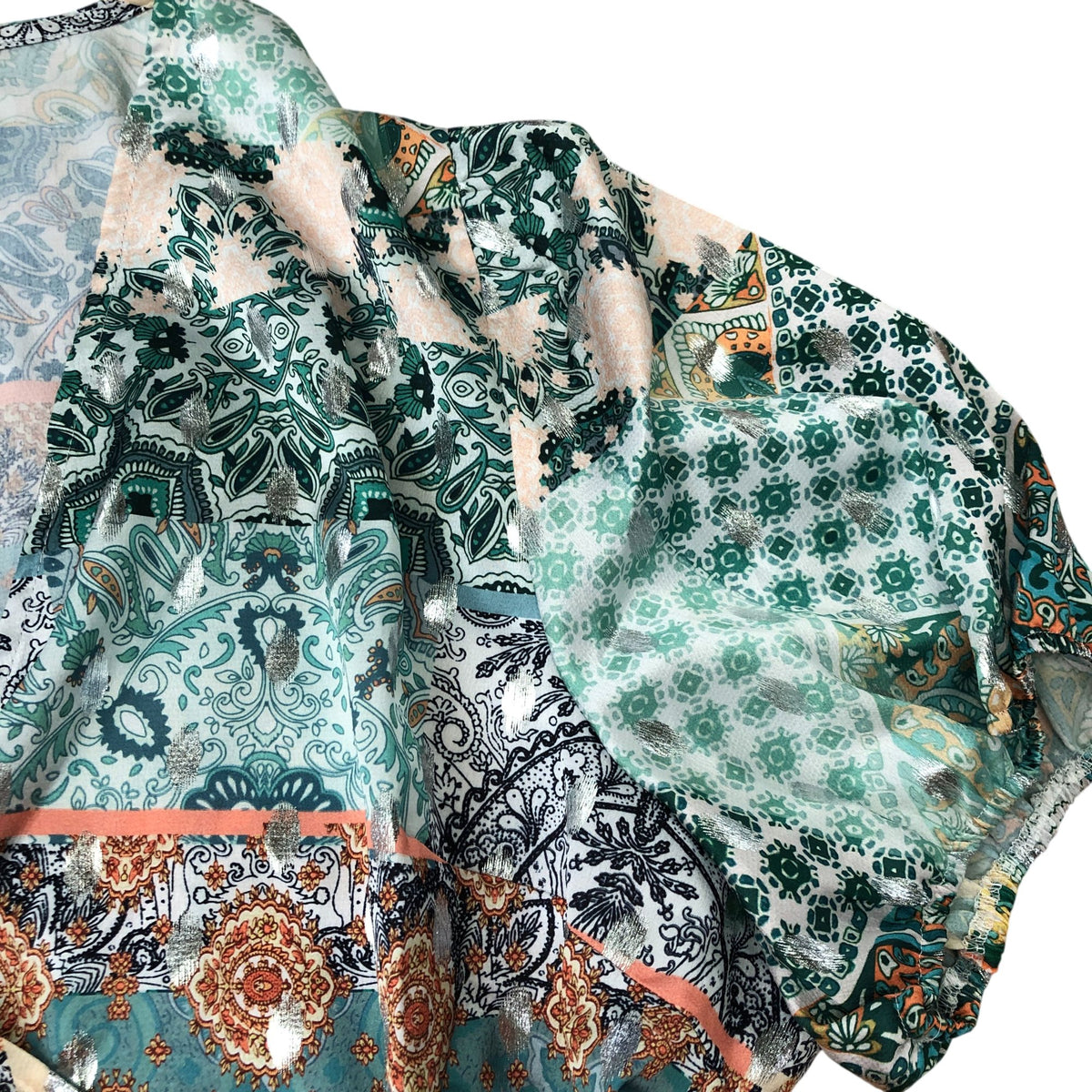 Boho Print Short Sleeve Wrap Top Size 24 Women's Green