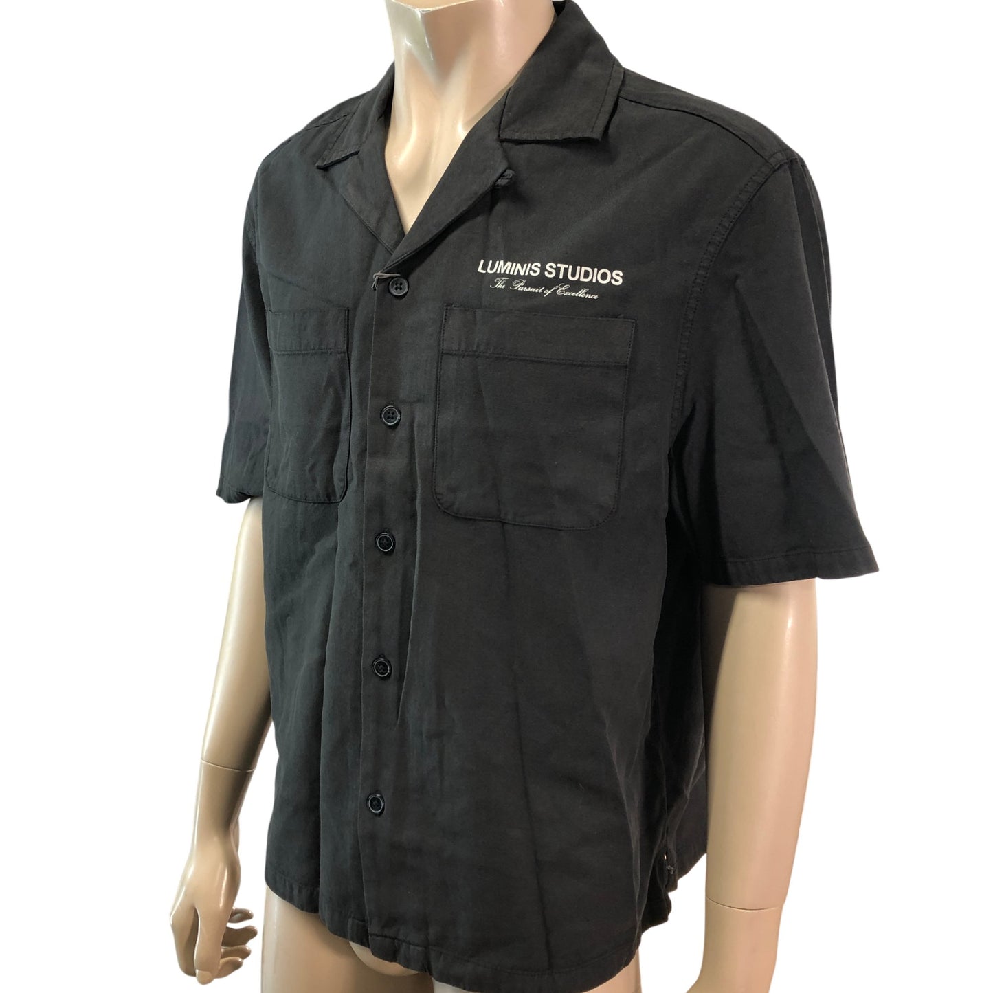 RIVER ISLAND Studios Casual Shirt M Men's Black Short Sleeve Cotton