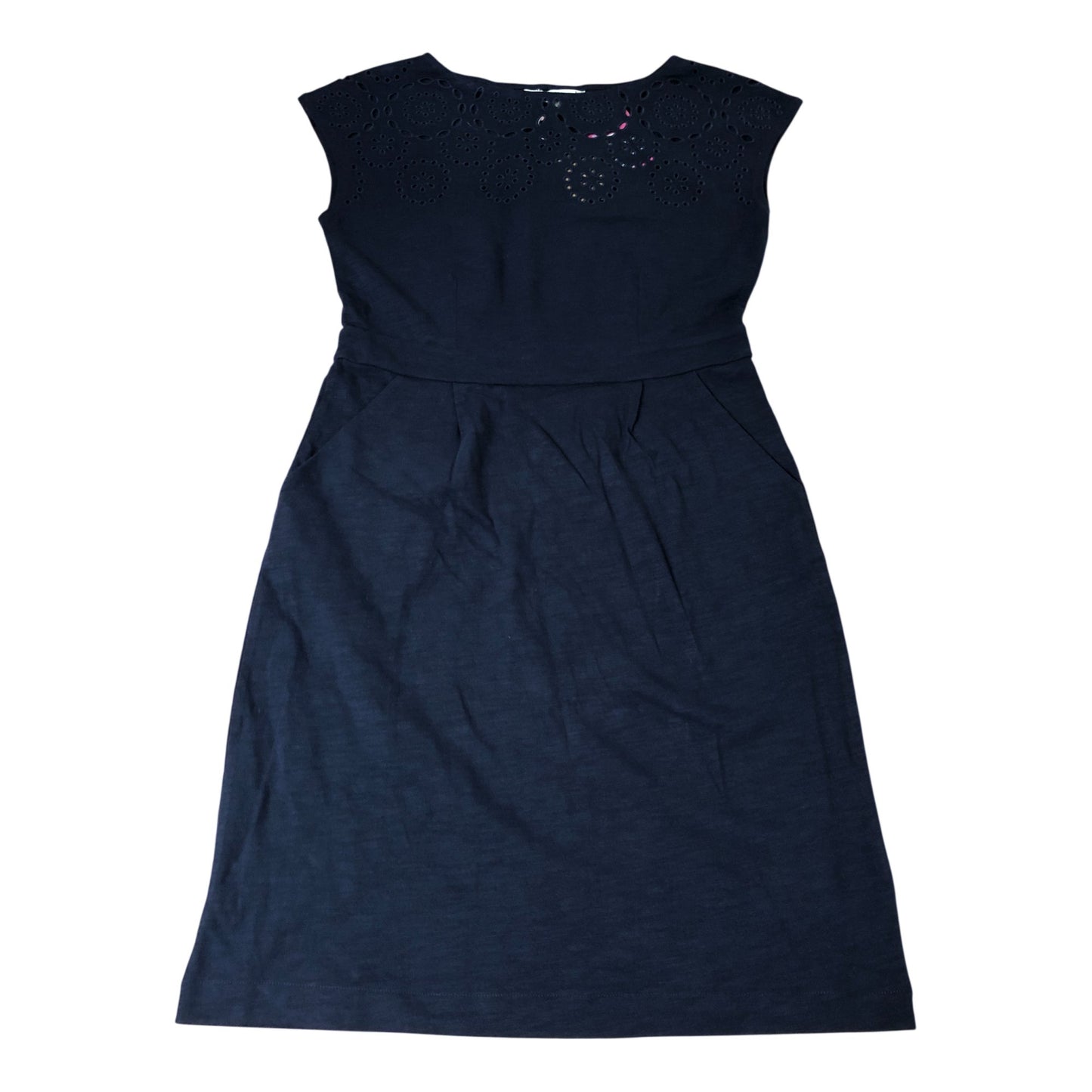 Women's Navy Blue Dress With Embroidery Cotton Short Sleeve UK12