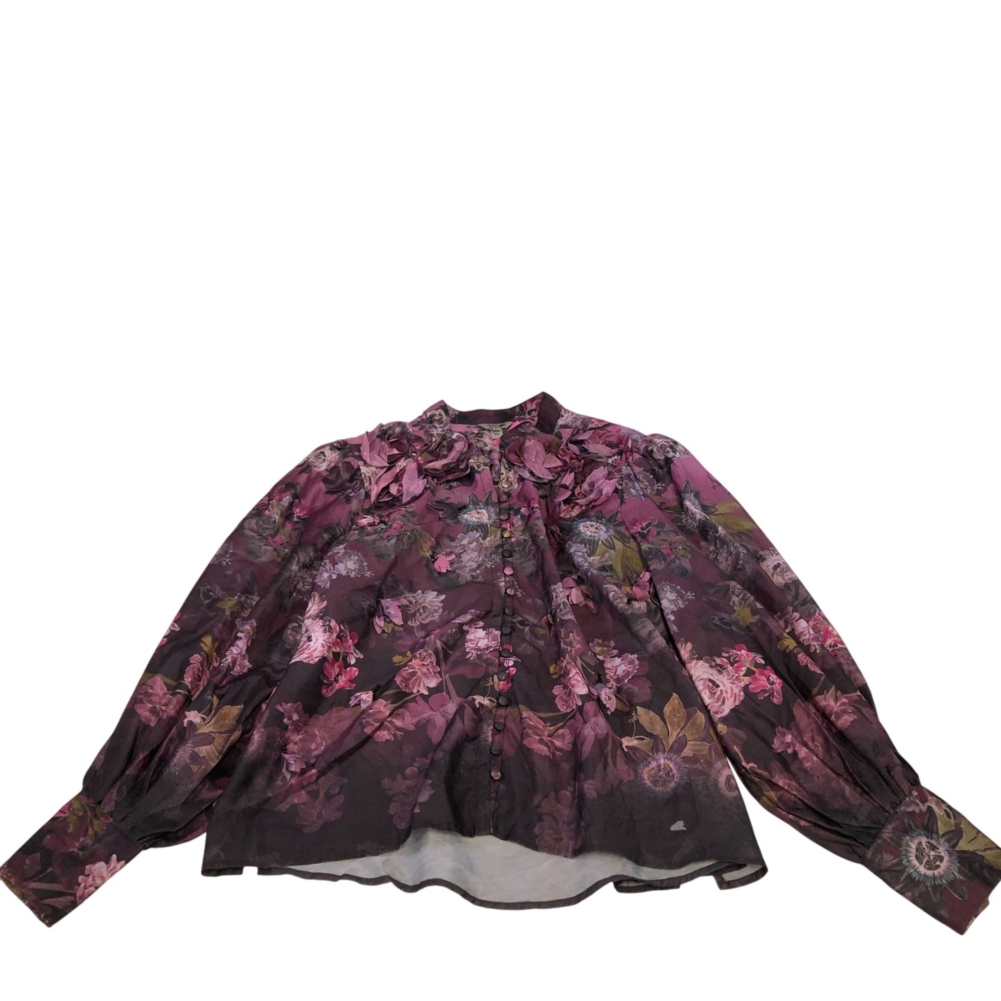 River Island Floral Print Blouse Women's Sheer Long Sleeve Purple Top UK18