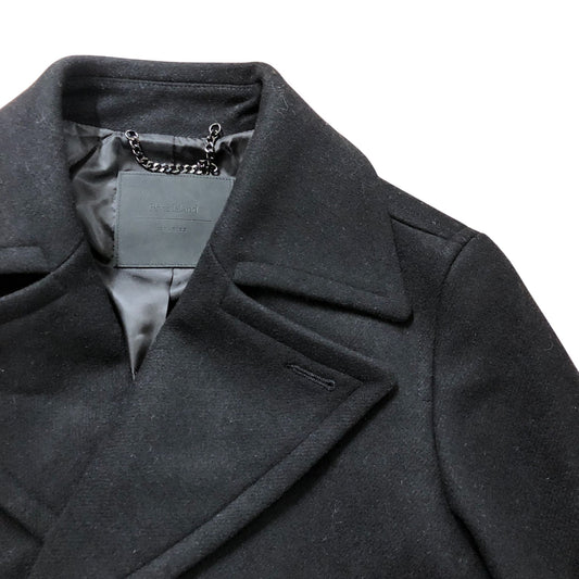 River Island Black Peacoat Size S Stylish Wool Blend Double Breasted