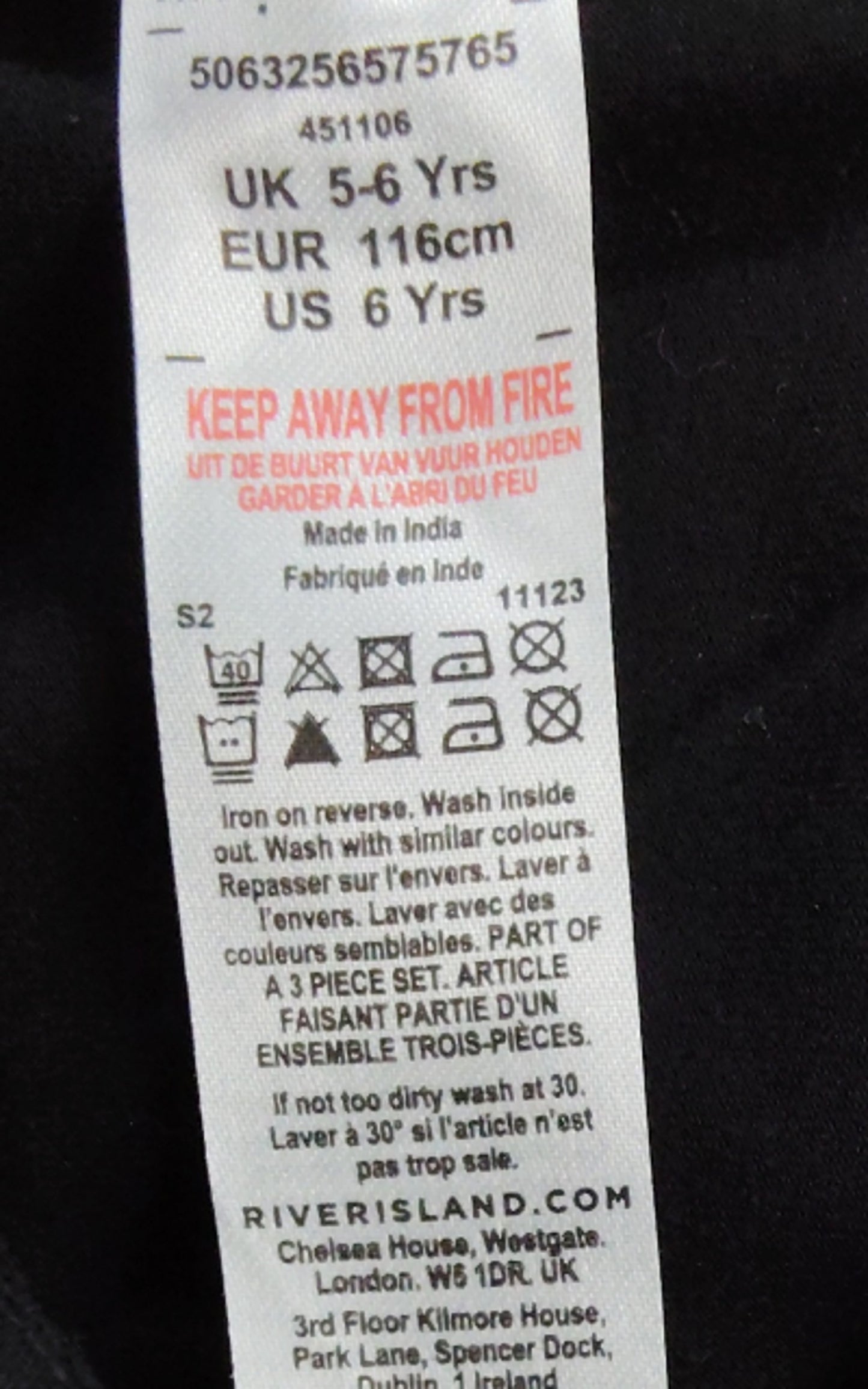 River Island Black Leggings UK5 6 Years Girls Comfortable Cotton Blend