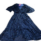 Party Dress UK26 Women's Long Sleeve Wrap Sequin Navy Evening Gown