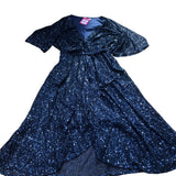 Party Dress UK26 Women's Long Sleeve Wrap Sequin Navy Evening Gown