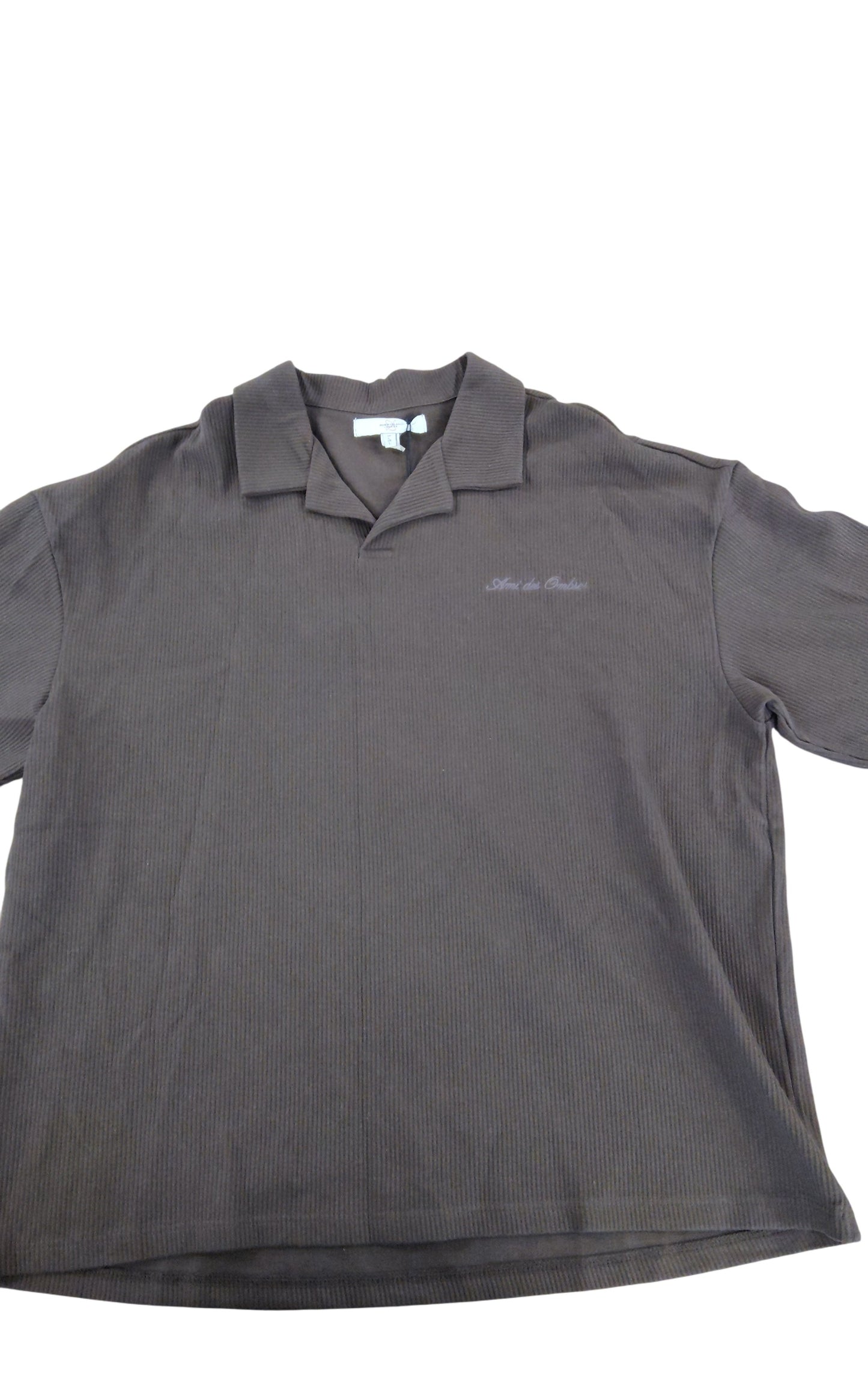 River Island Brown Ribbed Polo Shirt UK L Women's Short Sleeve Top