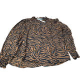 Tiger Print Blouse Women's Loose Fit Long Sleeve Size UK10 Viscose Casual Top