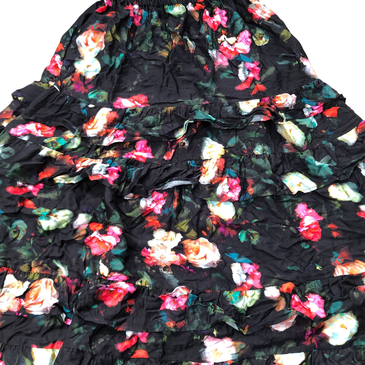 Baukjen Floral Maxi Dress UK10 Women's Black 100 Viscose Ruffle Design