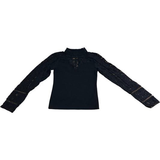 Mint Velvet Black Lace Sleeve Top UK S Women's Elegant Lightweight Blouse