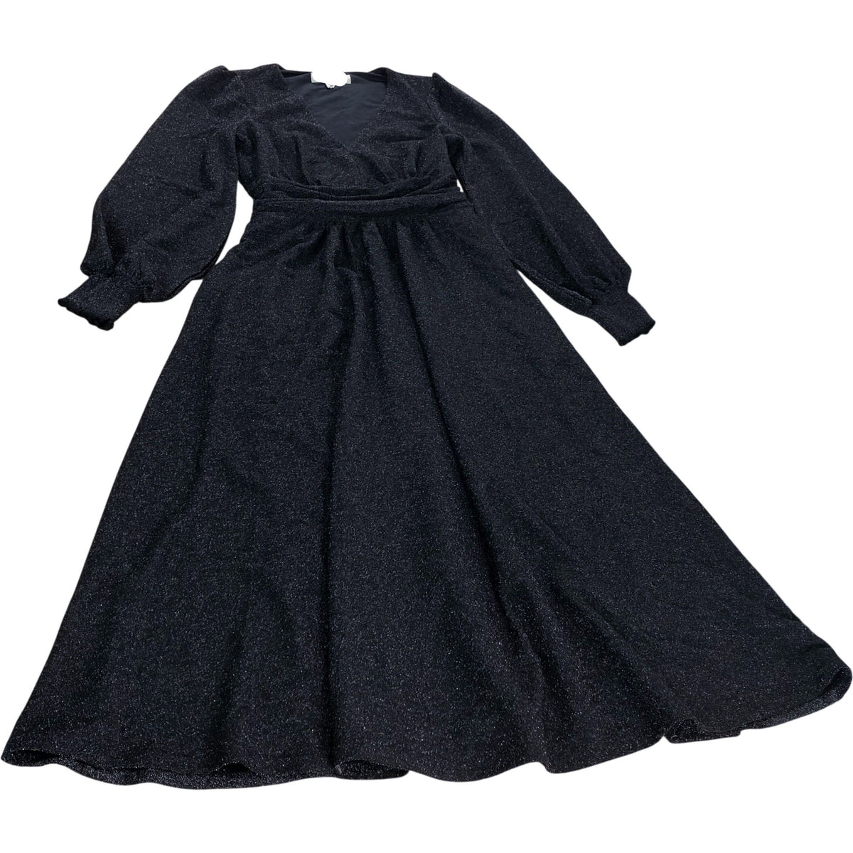 Black Sparkly Maxi Dress UK4 Petite Women's Long Sleeve V-Neck