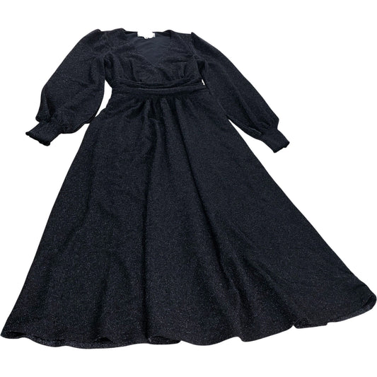 Black Sparkly Maxi Dress UK4 Petite Women's Long Sleeve V-Neck