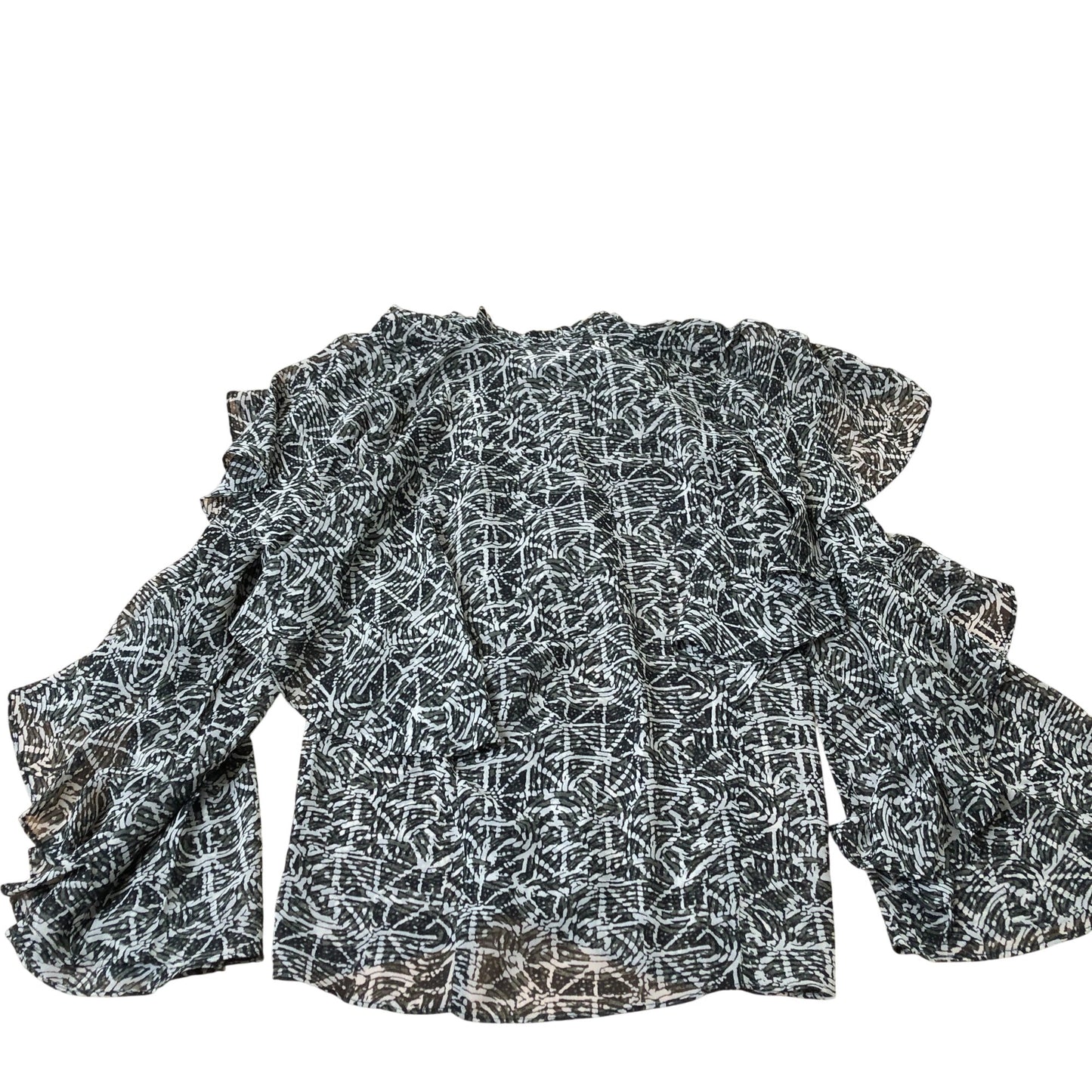 Branded Blouse Women's Flowy Ruffle Patterned Black White Polyester Top UK6