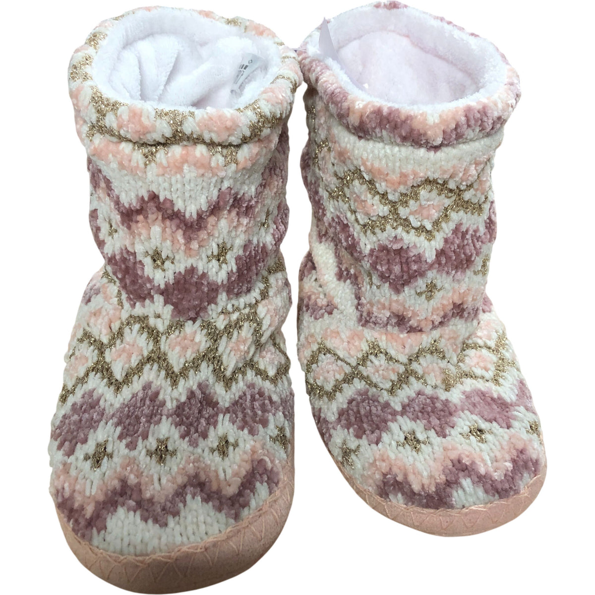 Chunky Knit Slippers Women's Winter Cozy Booties Pink Pattern