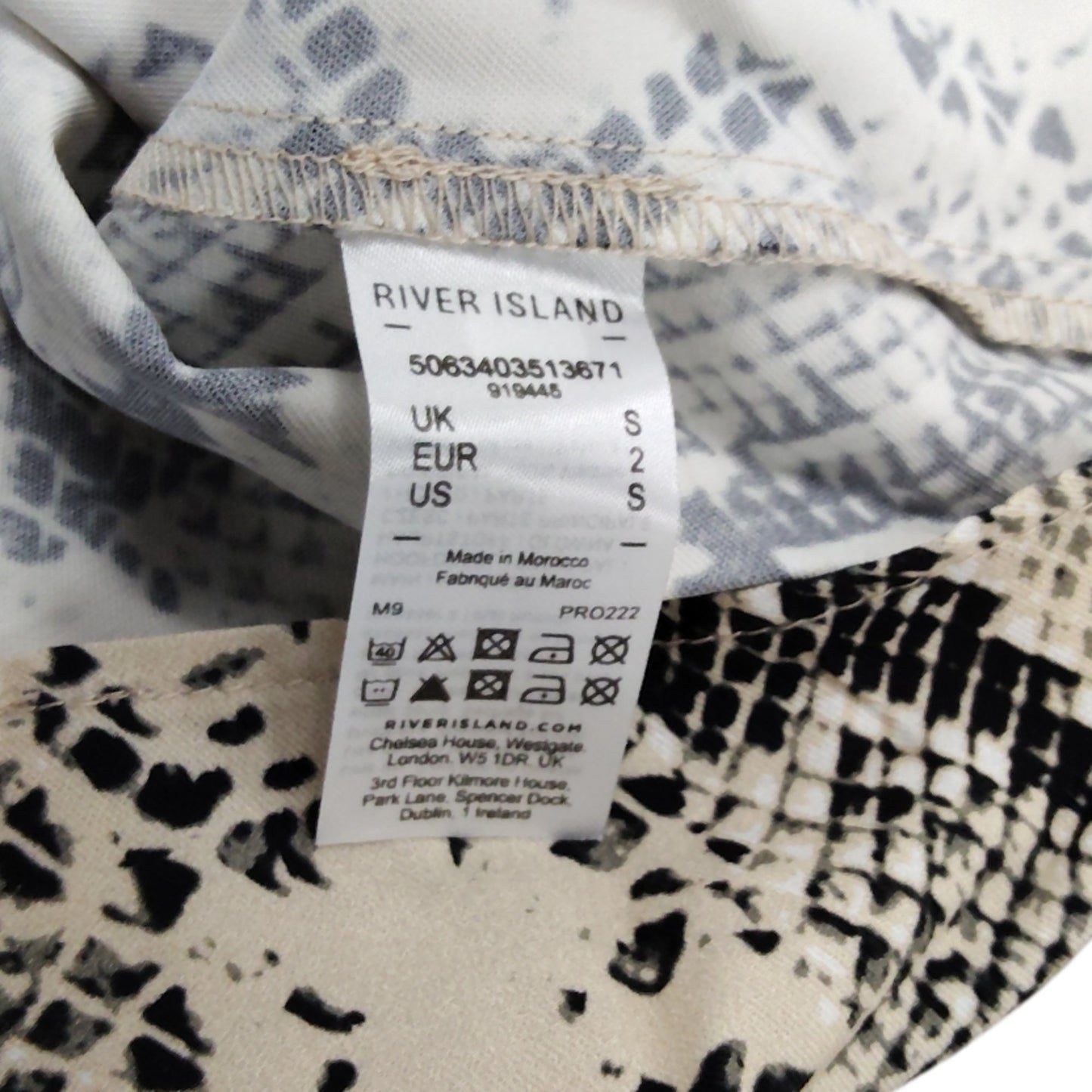 River Island Women's Snake Print Blouse Size S Cream Black Long Sleeve