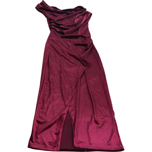 River Island UK10 Women's Off Shoulder Asymmetric Velvet Maxi Dress Burgundy