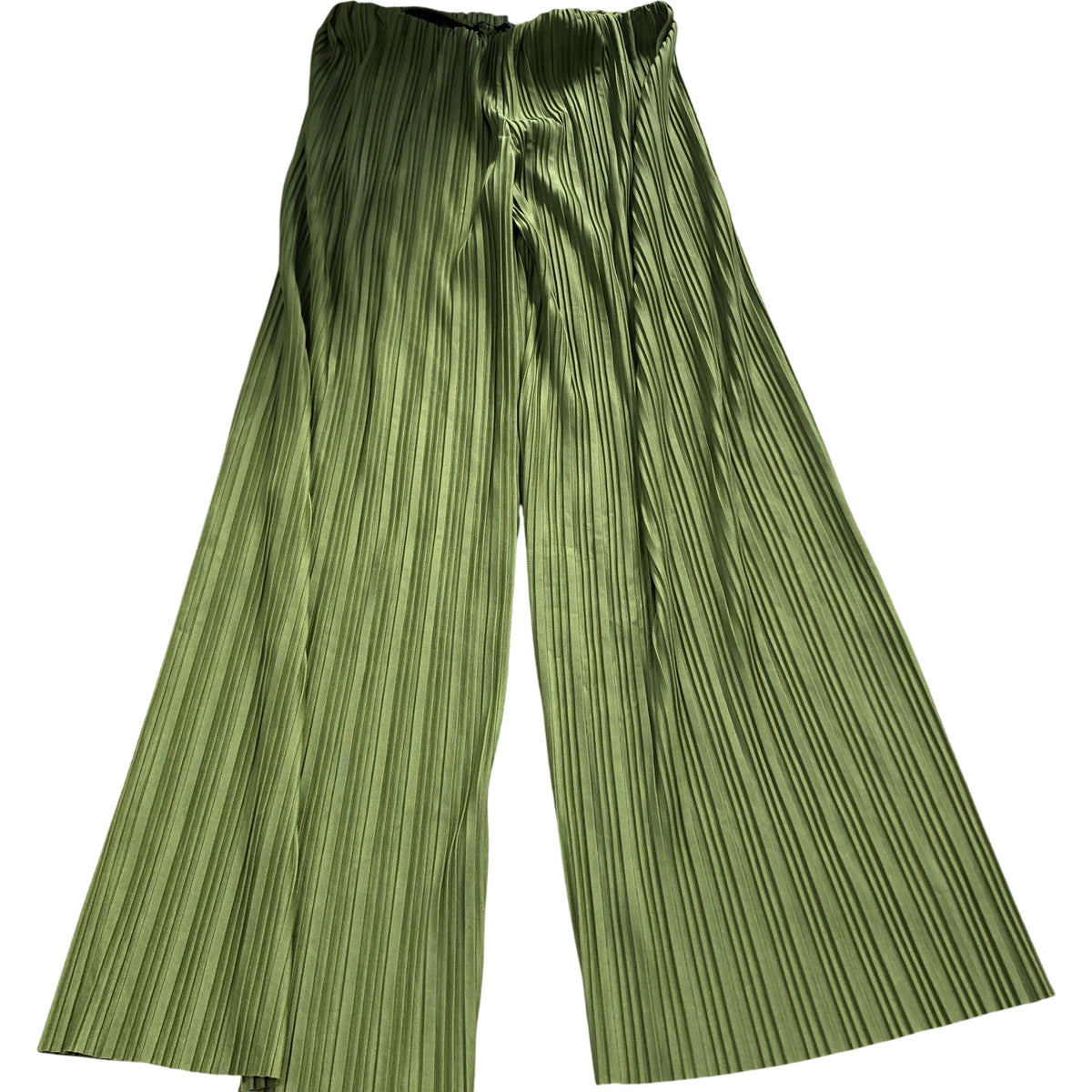 River Island Green Pleated Trousers UK12 Women's Wide Leg Lightweight Polyester