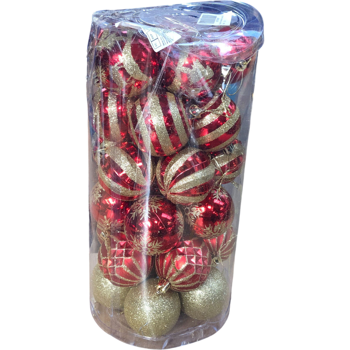 Christmas Ball Ornaments Gold & Red Glitter Baubles Set of 30
