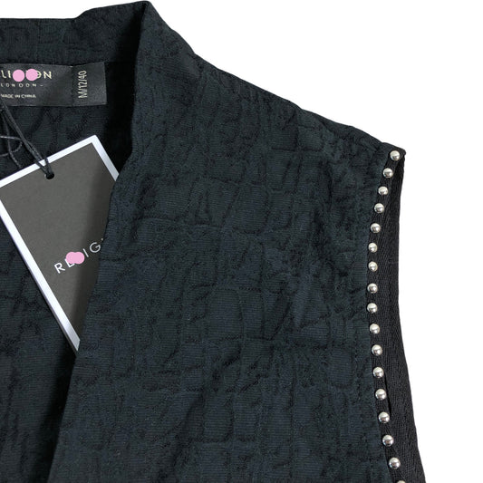 Branded London Women's Black Vest Top Size M 12 40 Crinkled Design With Studs